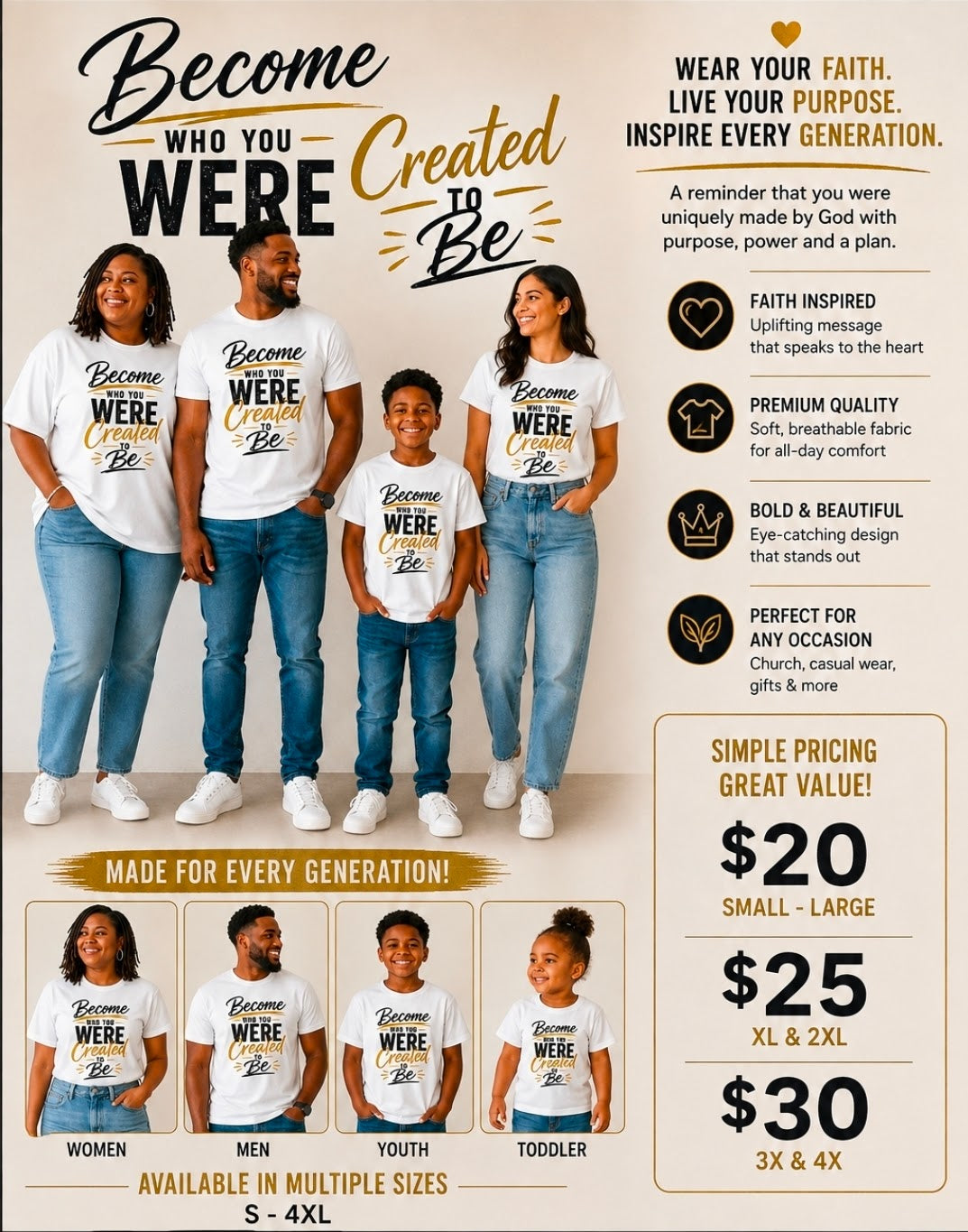 Become Who You Were Created to Be | Inspirational Faith T-Shirt