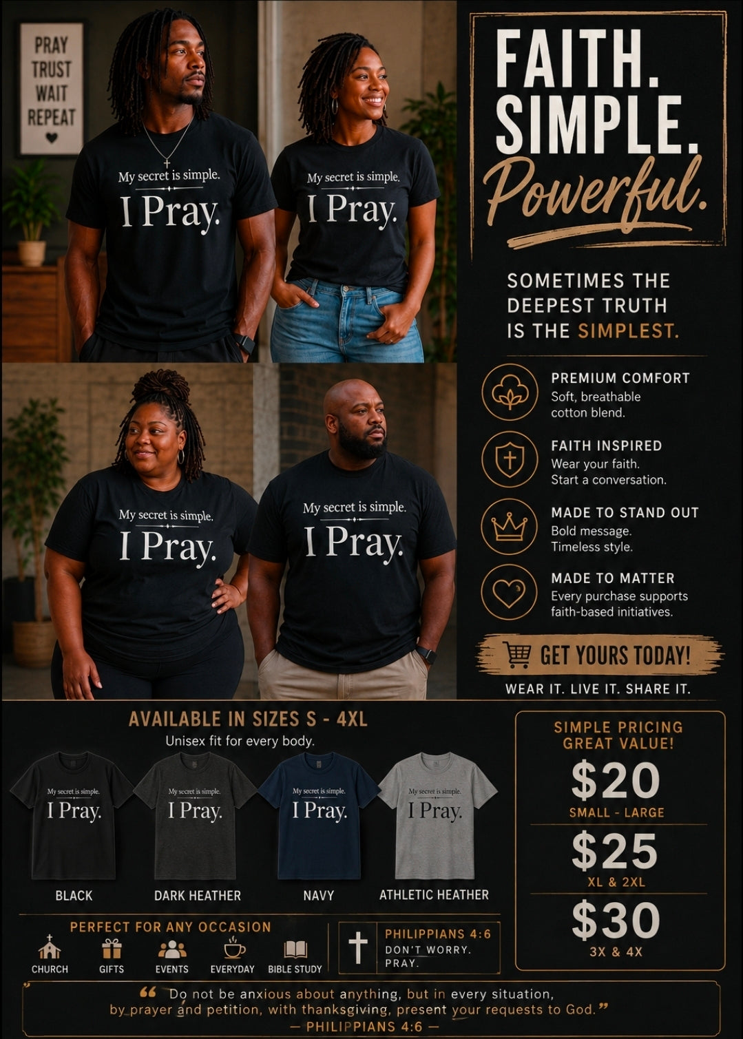 My Secret Is Simple. I Pray. Christian T-Shirt
