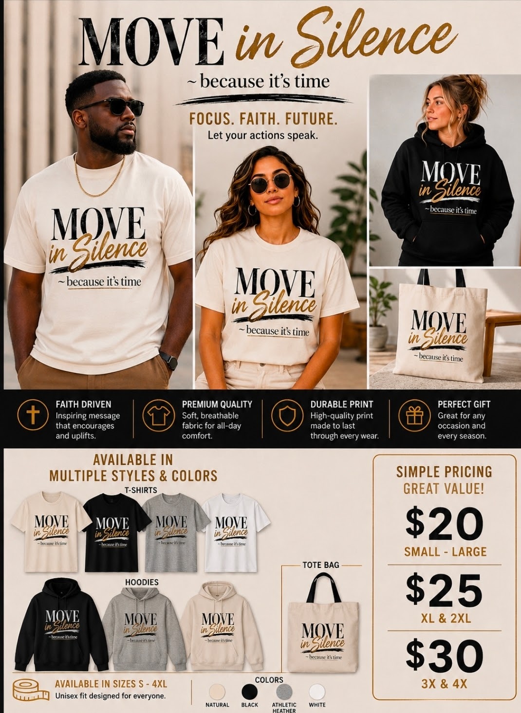 Move in Silence — Because It’s Time | Inspirational Faith & Purpose T-Shirt